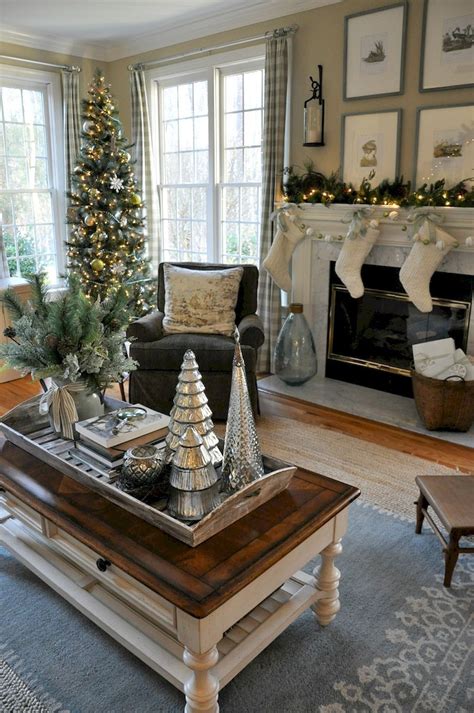 Comfy Rustic Farmhouse Christmas Living Room Décor Ideas 60 | Christmas