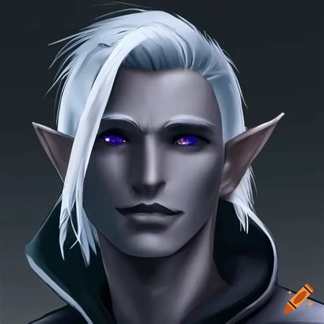Portrait Of A Handsome Dark Elf With White Hair And Green Eyes On Craiyon