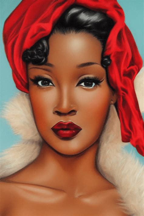 Beautiful Vintage Ebony Brown Pinup Model Realistic Perfect Symmetrical Face Christmas Full