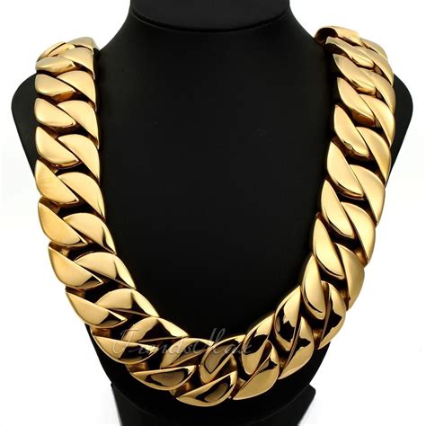 14k yellow gold 18.4g solid 4.5mm curb link chain necklace italy 24 condition: 31MM HEAVY MENS Chain Gold Plated Curb Cuban Link 316L Stainless Steel Necklace | eBay
