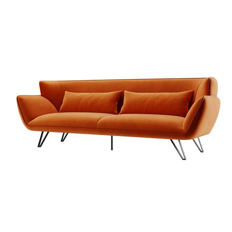 Orange Velvet 3 Seater Retro Sofa Eli Furniture123