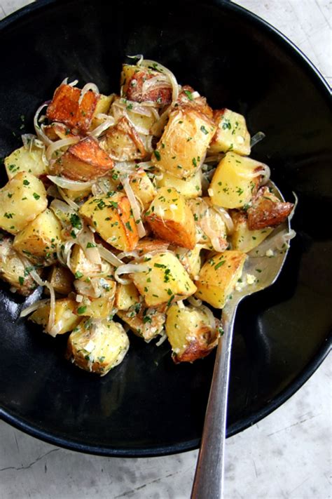 In a large pot, cover potatoes with salted water. Roasted Potato Salad with Sour Cream and Shallots (With ...