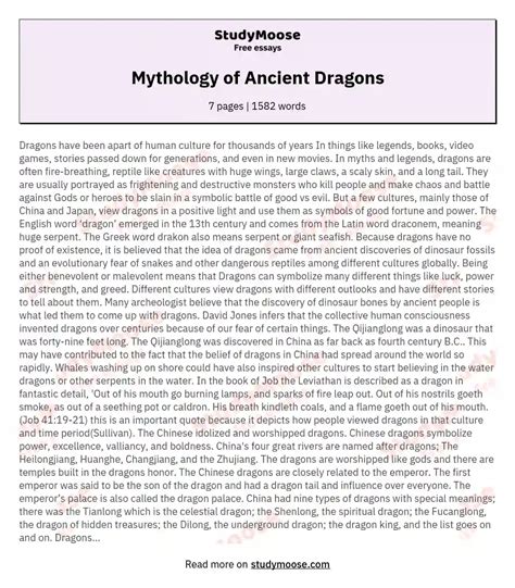 Mythology Of Ancient Dragons Free Essay Example