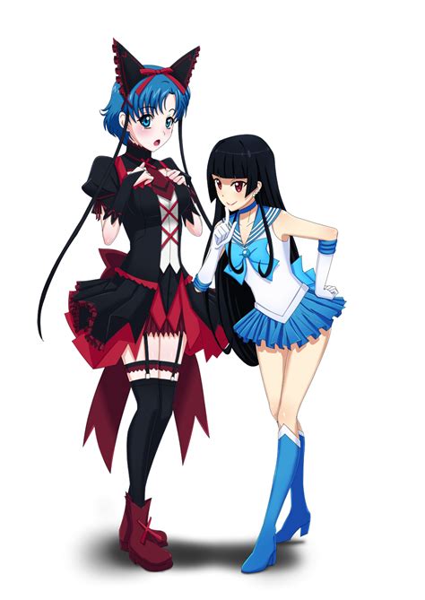 Safebooru 2girls O Bangs Bishoujo Senshi Sailor Moon Black Bow Black Hair Black Legwear Black