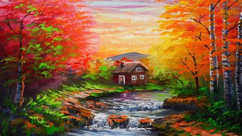 Riverside House With Autumn Forest During Sunset Step By