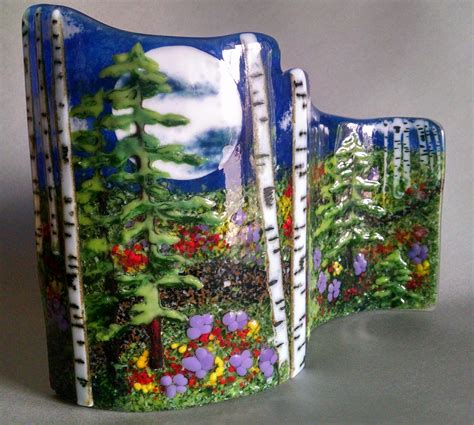 On A Clear Summer Evening 9x15 Self Standing Panel Fused Glass Wall