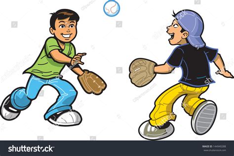 Two Happy Boys Playing Catch Baseball Stock Vector Royalty Free