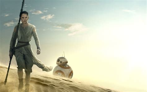 Star Wars Bb 8 And Woman Character Walking On Desert Under Clear Blue