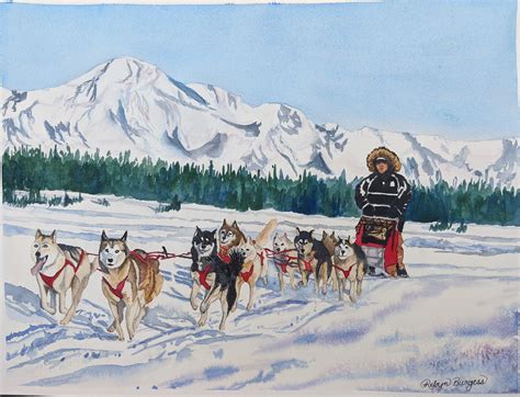 Iditarod Dog Sledding In Alaska 12 X 16 Original Watercolor Painting
