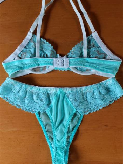 turquoise lingerie set bra and lacey thong fehrtrade