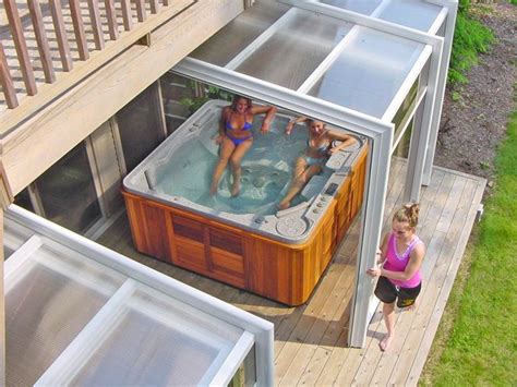 All Weather Retractable Enclosures Hot Tub Outdoor Hot Tub Landscaping Hot Tub Gazebo