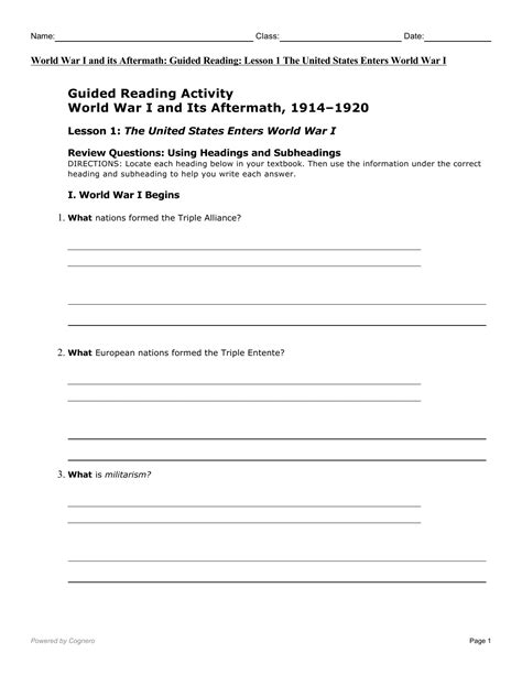 Chapter 11 Section 1 World War 1 Begins Worksheet Answers — Db