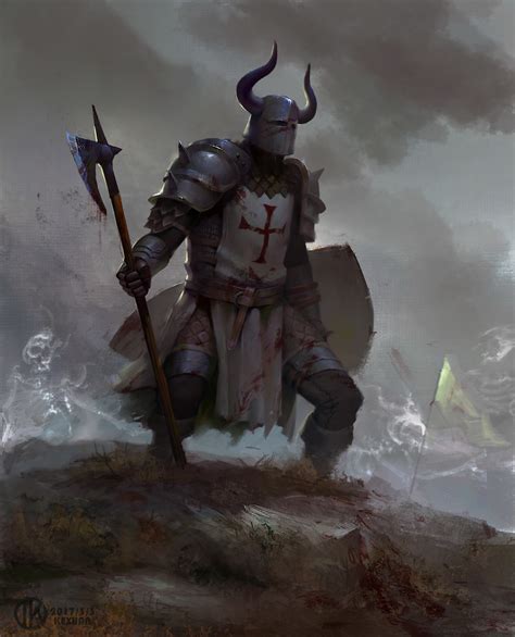 Image Armor Knight Battle Axes Helmet Horns Fantasy 1920x2376