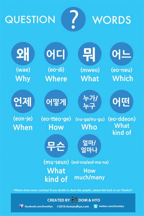 Korean Vocabulary Question Words Learn Korean With Fun And Colorful Infographics Dom And Hyo