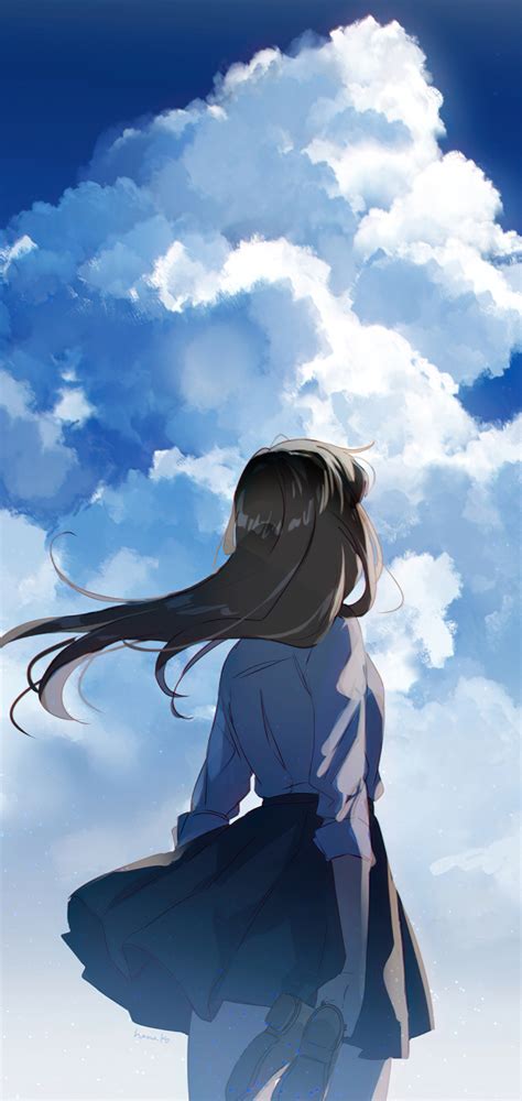 1080x2280 Anime School Girl Watching Clear Sky One Plus 6huawei P20