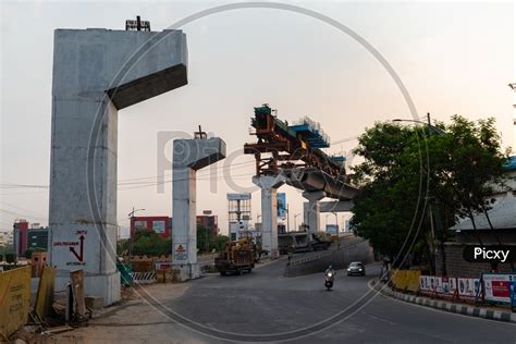 Image Of Hyderabad Metro Rail Construction Over Hitech City Flyover At