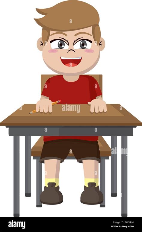 Happy Boy Sitting School Desk Stock Vector Image And Art Alamy