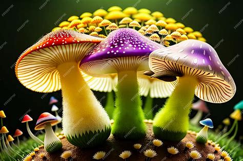 Premium Ai Image Colorful Poisonous Mushrooms Wallpaper Background Hd