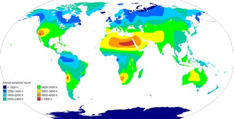 Annual Sunshine Hours Map Of The World 2753 × 1400