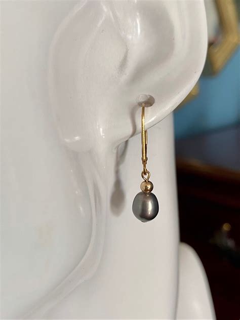 Black Pearl Earrings 14k Yellow Gold Filled Lever Backs Etsy Uk