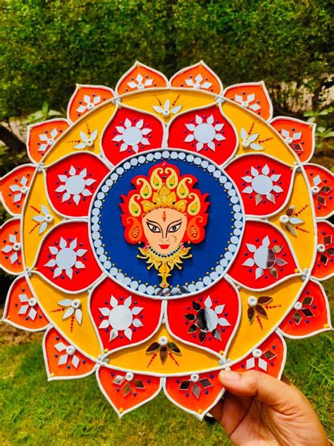 Goddess Maa Durga Lippan Wall Art On Leaf Shaped Mdf Board Etsy Canada