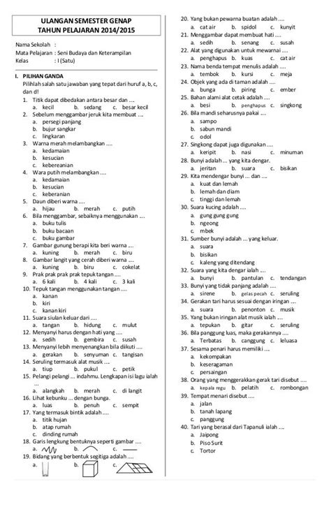 Contoh Soal Seni Budaya Essay Kelas 10 Beserta Jawabannya - Soal
