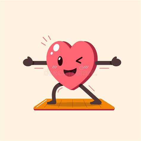 Cartoon Heart Character Exercising On Yoga Mat Stock Vector
