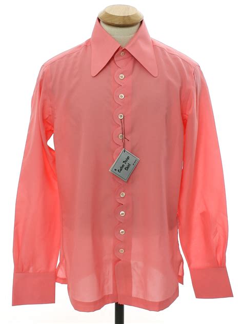 1960 S Retro Shirt 60s Morrie Geyer Mens Coral Pink Silky Polyester