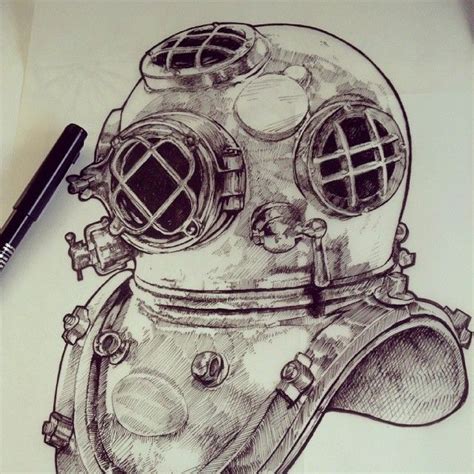 Since i couldn't, i went. #PenAndInk deep sea diving helmet #illustration by Katy V ...