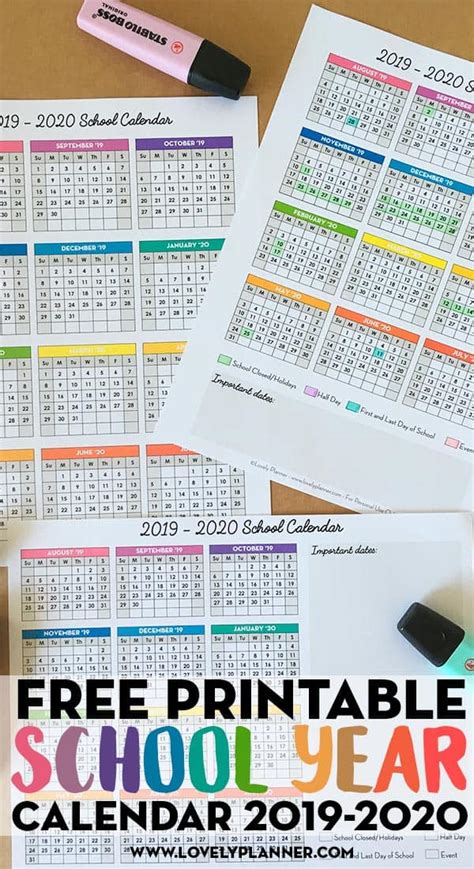 One Page School Calendar Free Printable For School Year