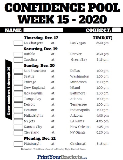 Nfl Week 15 Printable Schedule Printable Schedule