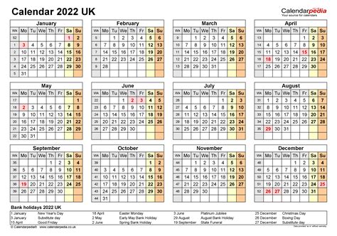 Calendar 2022 Uk Free Printable Pdf Templates