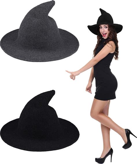 2 Pieces Women Witch Hat Halloween Wool Witch Cap For