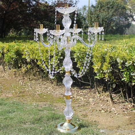 Cheap 90 Cm Height Acrylic 5 Arms Metal Candelabras With Crystal