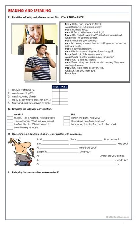 The Worksheet For Reading And Speaking Is Shown In This Page Which Shows An Image Of A Man