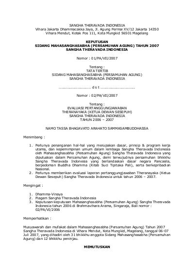 Keputusan Sidang Mahasanghasabha Persamuhan Agung Tahun 2007 Sangha Theravada Indonesia Nomor