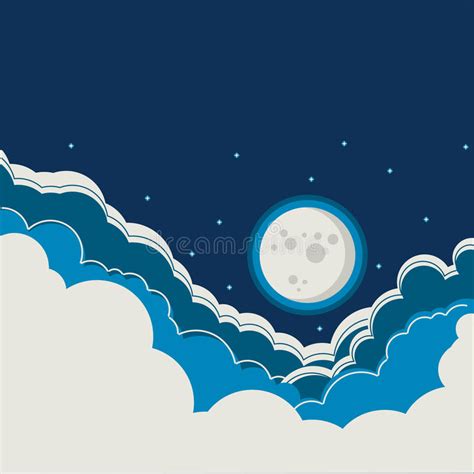 Night Sky Background With Full Moon And Clouds Stock Vector