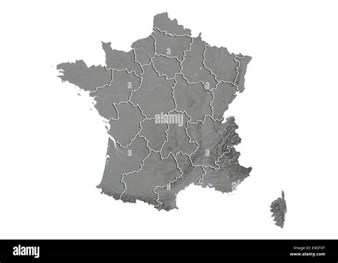 France Relief Map With Region Boundaries Stock Photo Alamy