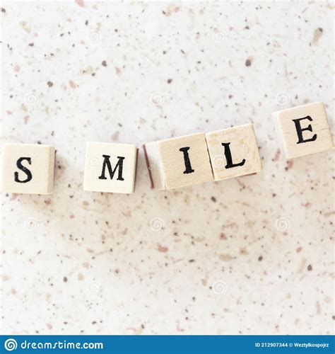 Smile Word On Wooden Blocks On Table Panorama Royalty Free Stock Photo