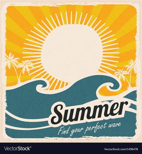 Retro Summer Holiday Poster With Sea And Waves Vector Image