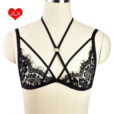 Black Lace Body Harness See Through Soft Bralette Goth Body Cage