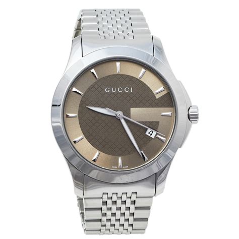 Pre Owned Gucci Brown Stainless Steel G Timeless Ya126406 Mens