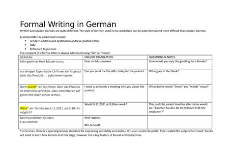 Writing A Formal Letter Or Email Formal Writing In German Written And