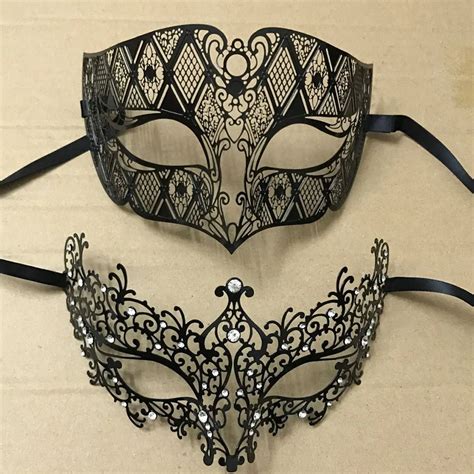 Laser Cut Couple Lovers Venetian Masquerade Masks Black Metal Masks