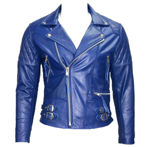 Royal Blue Cafe Racer Motorcycle Leather Jacket High Quality Leather