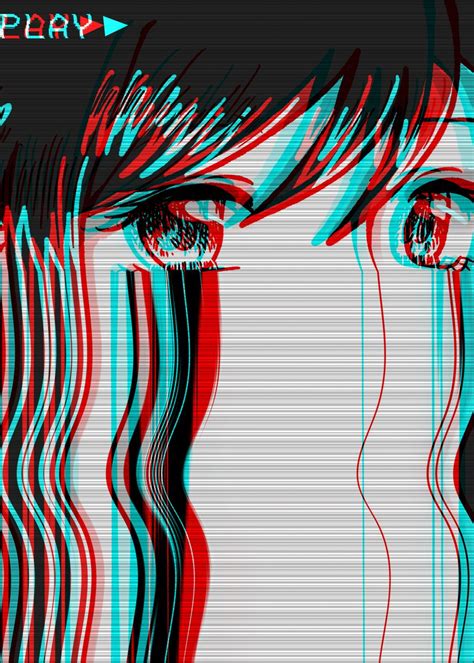 Vhs Glitch Anime Girl Poster Picture Metal Print Paint By