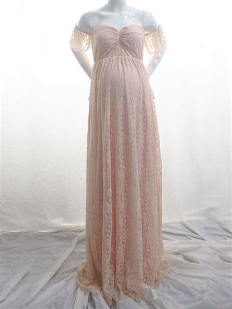 Lace Trailing Off Shoulder Maternity Babyshower Elegant Maxi Dress