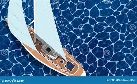 Top View Sail Boat On Water Stock Vector Illustration Of Ship Marine