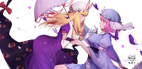 2girls Blondehair Bow Butterfly Dress Elbowgloves Fan Gloves Hat Japaneseclothes Longhair