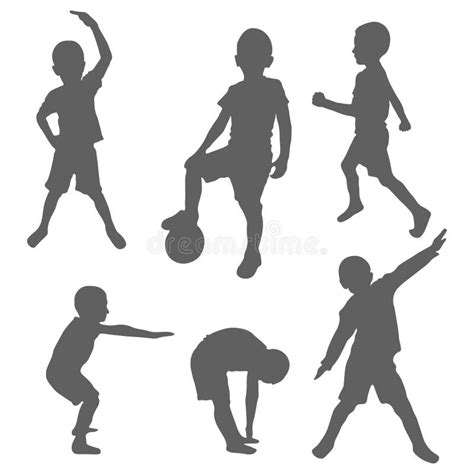 Set Of Silhouettes Of A Boy Doing Sports And Fitness The Concept Of